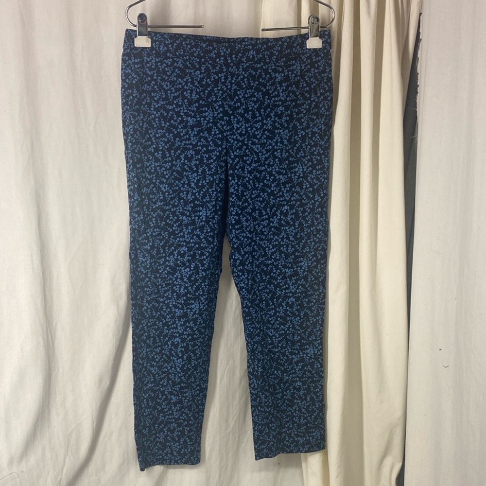 NEW J.Jill 10p 10 P Dark Blue Light Blue Ditsy Floral Print Ankle Pull On NWT